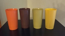 VINTAGE TUPPERWARE 12 OZ TUMBLERS CUPS 873 LOT OF 4 BROWN AVOCADO YELLOW ORANGE