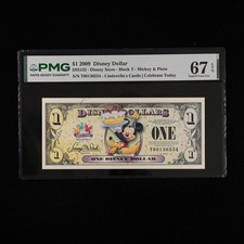 2009 Disney Dollar 1 Dollar - Disney Store PMG 67 EPQ Superb Gem UNC