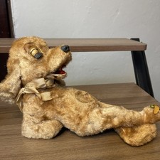 VINTAGE LAZY BONES THE SLEEPING PUP WIND UP MOHAIR 10in Works