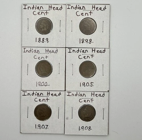 1889, 1898, 1900, 1905, 1907, 1908 Indian Head Cent Lot / Condition: Good