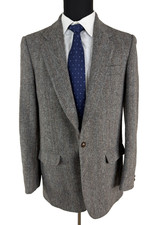 Harris Tweed Sport Coat Mens 40 Long Grey Herringbone Wool Blazer Full Lining