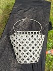Vintage White Distressed Hanging Metal Woven Wall Pocket Planter Basket — photo 3