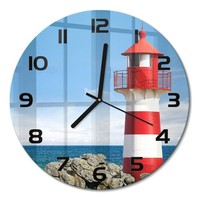 Runde Glas-Wanduhr Aus Glas Runde Glasuhr Leuchtturm Schwarze Zeiger Fi30 Cm