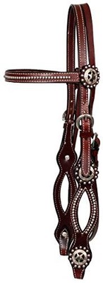 Showman Burgundy Leather Headstall & Reins w/ Texas Star Conchos & Split Cheeks