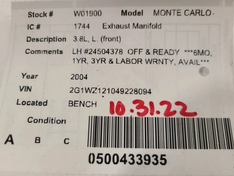 Colector de escape del conductor 3,8 L delantero compatible con 95-05 Bonneville 1637198 Foto 3 de 4