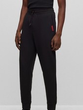 Hugo Boss Men  s L Black Cotton Terry Tracksuit Pants Logo Detail Pocket