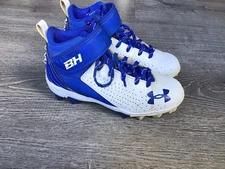 Under Armour Harper 4 Mid RM Jr Size 2Y Baseball Cleats Kids Blue White 3023444