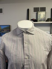 Isaia Purple and Charcoal Striped Cotton Dres...