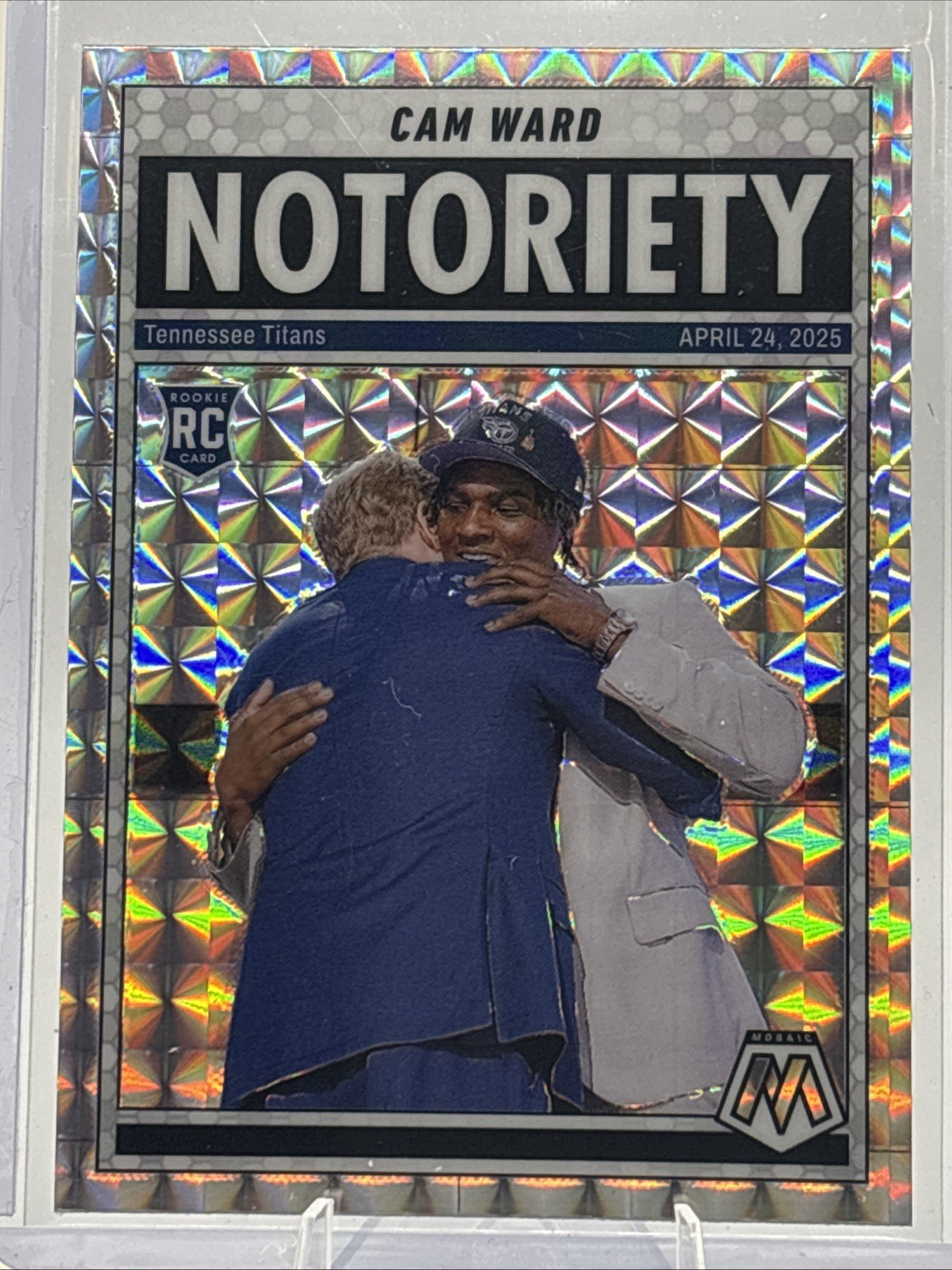 2025 Panini Mosaic Cam Ward Notoriety Silver Mosaic Prizm Rookie #17 Titans