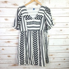 Old Navy Dress Medium Black White Print Short Sleeve Pockets Mini Cotton Summer
