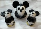 Vintage 1930s Germany Mickey Mouse Condiment Set Salt & Pepper Figures & Jar Lid