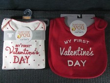 New Carters Baby Boy Girl Valentine  s Day 9 Months Long Sleeve Bodysuit Set Bib