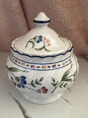 Staffordshire Zuckerdose mit Deckel Vintage Hampton Court Floral Made England