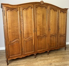 Wardrobe Vintage French Louis XVI Style Five Door Oak Carved Armoire LOT 4928
