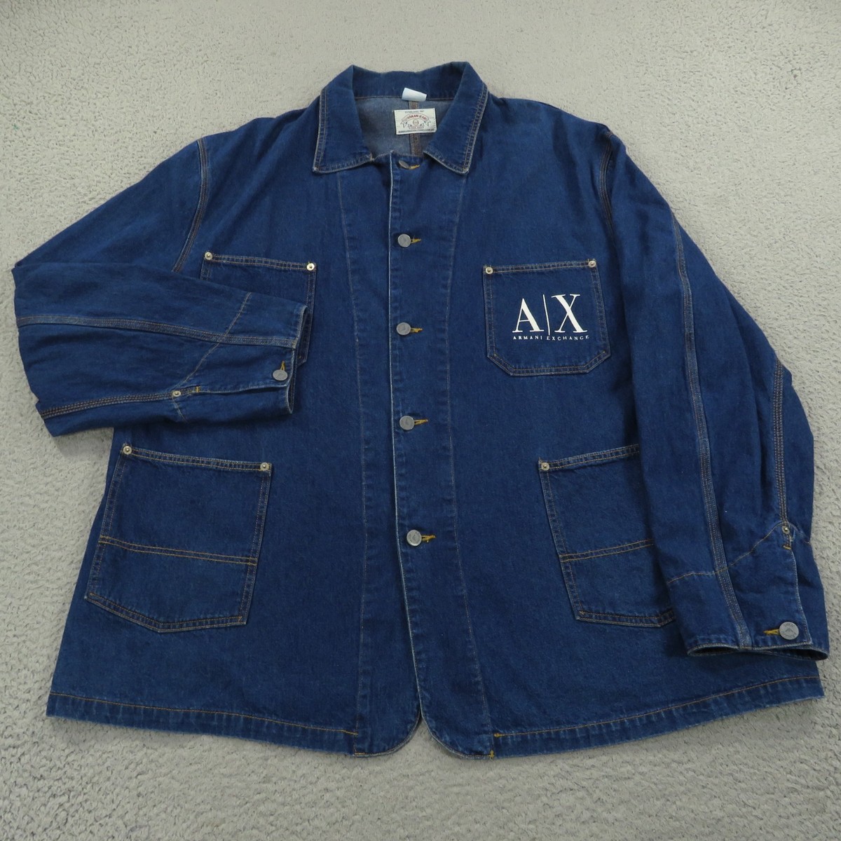 VINTAGE Armani Exchange Jacket Men XL Denim Chore Barn Coat Made
