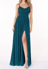 Azazie YanelieDark Green Color A-Line Scoop Pleated Chiffon Dress Size 0