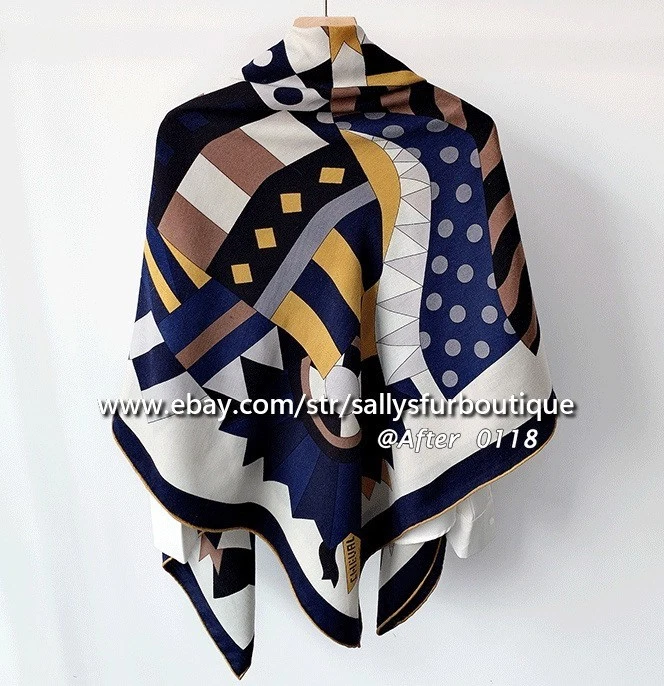 Sallys 70% Cashmere 30% Silk Wrap Scarf Horsehead Print Double Face Shawl 53" - Image 2 of 4
