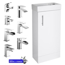 White Minimalist Floorstanding Compact Cloakroom Vanity Unit Basin Sink 400mm