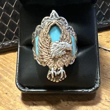 Men’s Harley Davidson Navajo Turquoise .925 Sterling Eagle Ring Sz12-18.3g