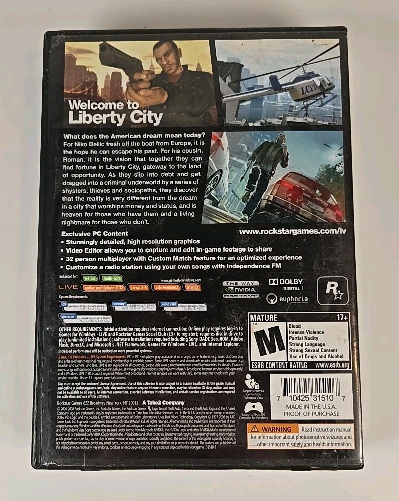 Grand Theft Auto IV PC GTA 4 Windows - Disc 2 Only, Manual and
