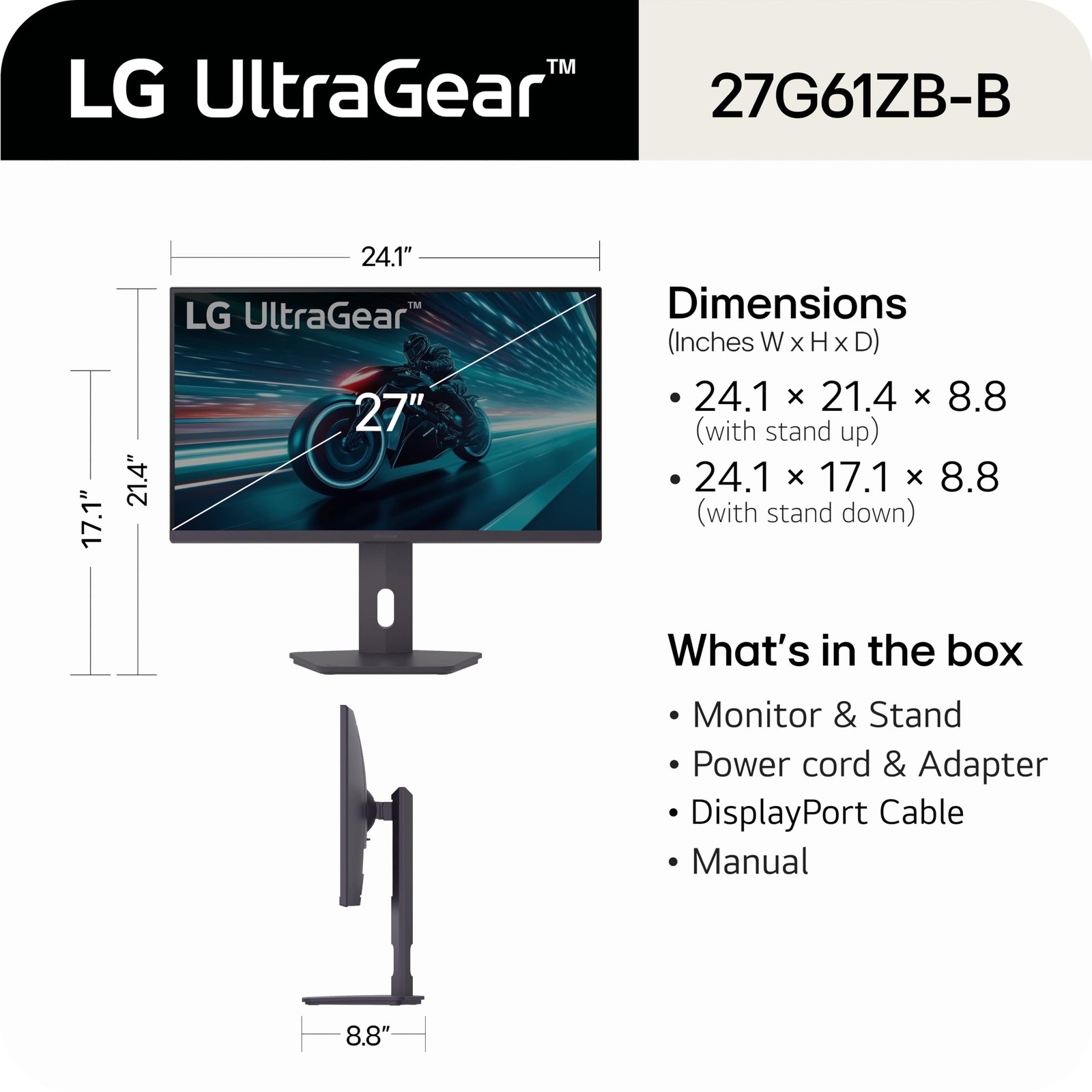 Gaming Monitor 27 Inch IPS QHD 200Hz 1ms HDR10 LG Ultragear 27G61ZB-B ...