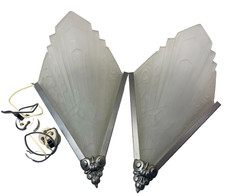 2 VTG Underwriters Laboratories Frosted Glass Wall Sconce Hard Wired Art Deco 3D