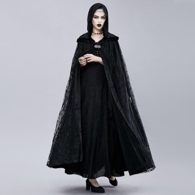 Sexy Punk  Halloween Cosplay Party Lace Cloak Tall Cape Outwear Black Gothic