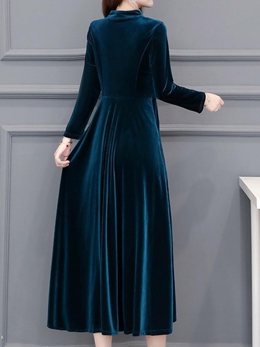 Damen Langarm V Ausschnitt Samt Kleid Elegant Abend Party Swing Kleider - Bild 64 von 80