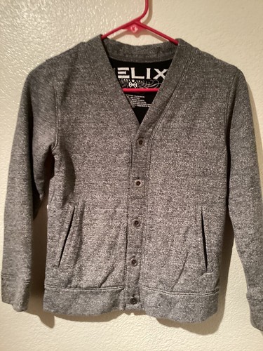 HELIX boys button up cardigan size S gray cotton blend w/pockets long sleeve - Picture 2 of 8