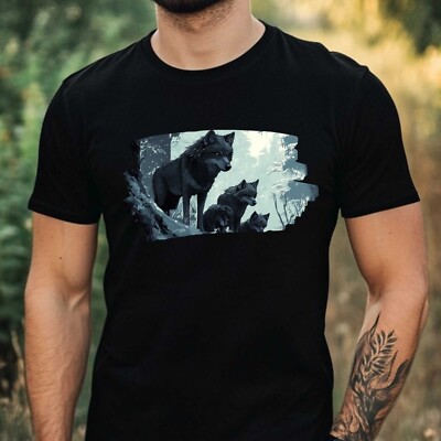 Mens Wolf Family Theme Cotton T-Shirt Size XS to 5XL