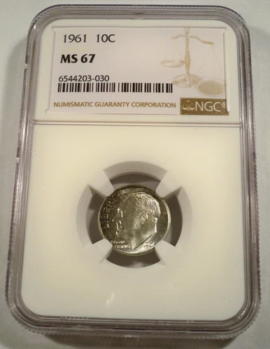 1961 NGC MS67 ROOSEVELT DIME NICE PURPLE & BLUE TONE SILVER 10c MS 67