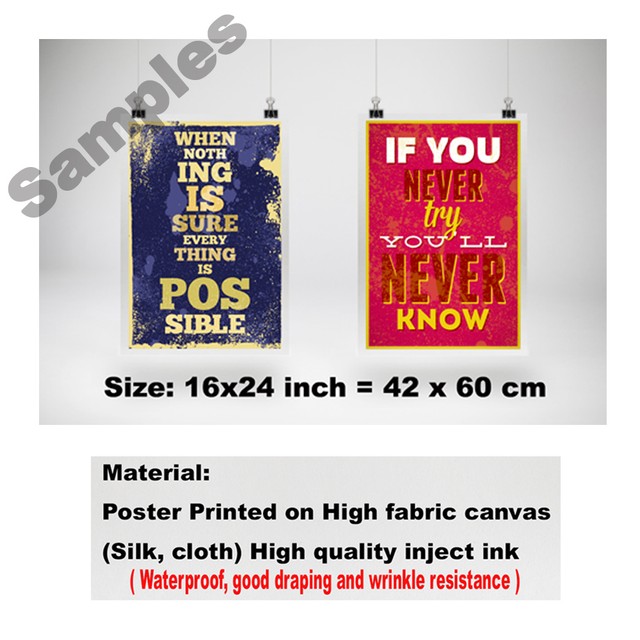 Fabric Poster Inspirational Motivational Quotes Canvas 16 x 24 Wall