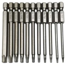 Security Torx Bit 11 Pieces 1/4 Inch Hex Shank T6 T7 T8 T9 T10 T15 T20 T25 T27 T