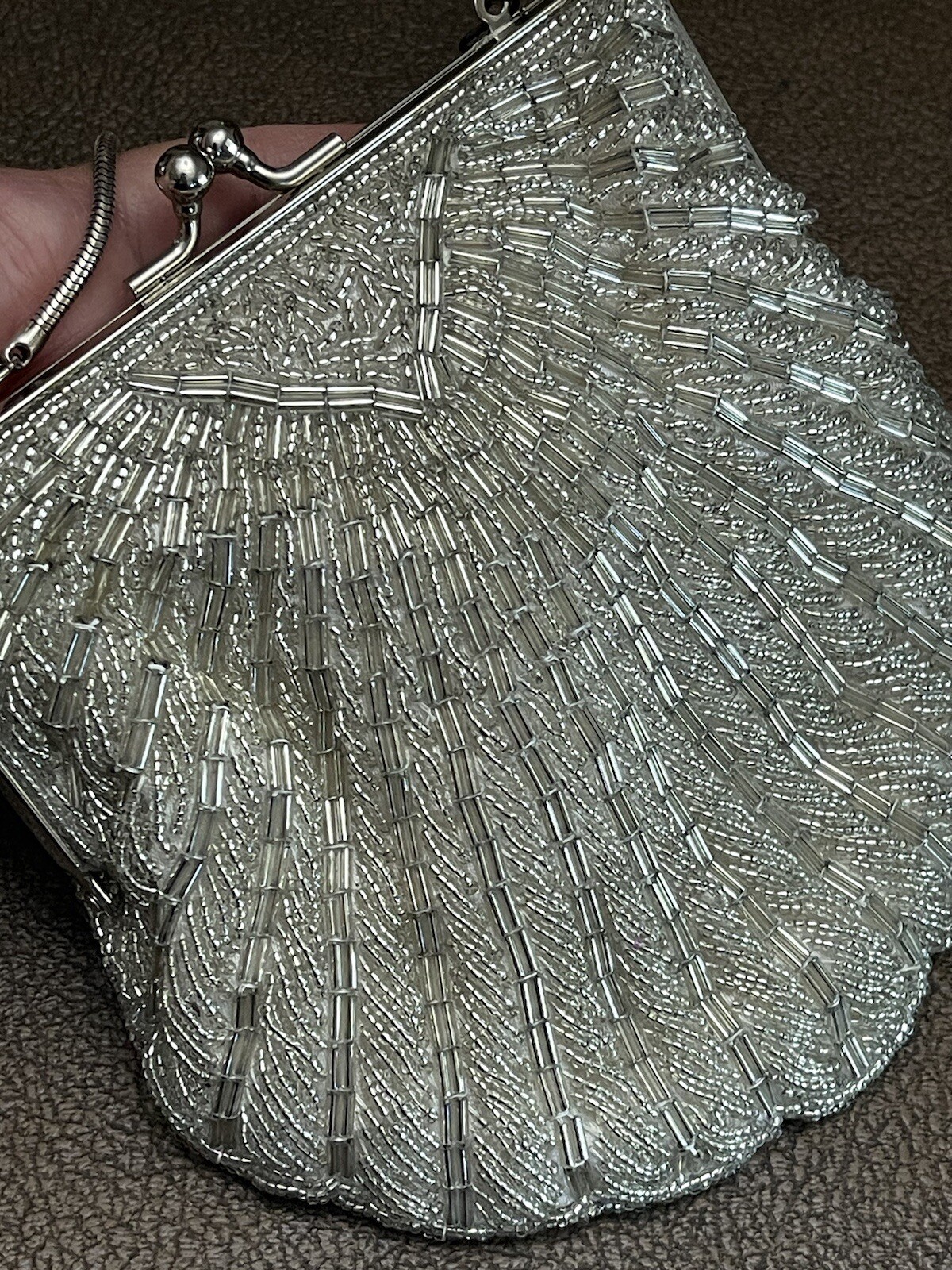 André Cellini White Beaded Clamshell evening bag … - image 2