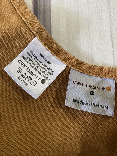 Carhartt Overalls Size 6 Youth Brown Denim Bibs Double Knee Farmer Work Jeans - Picture 5 of 8