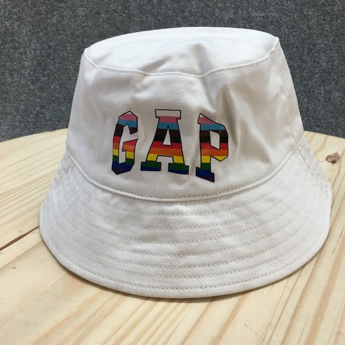 GAP Pride Bucket Hat Cap Womens One Size Optic White Cotton Rainbow Logo Print - Picture 2 of 14