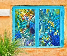 3D Blue Pattern A133 Window Film Print Sticker Cling Stained Glass UV Sinsin