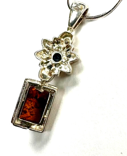 Sterling Silver Rectangular & Round Amber Fashion… - image 5
