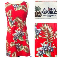 Aloha Republic Hawaiian Dress Cotton Luau Floral Palm Tree Beach L 8/10 Made USA