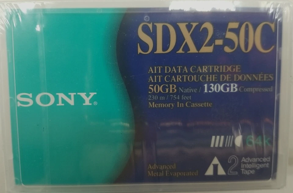 Cartucho de datos Sony SDX2-50C AIT 50/130 GB 64 k 230 m/754 pies Foto 2 de 4