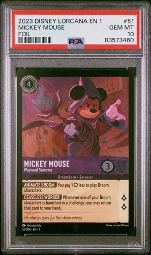 Disney Lorcana Mickey Mouse Wayward Sorcerer 51 /204 FOIL PSA 10 GEM MINT SR