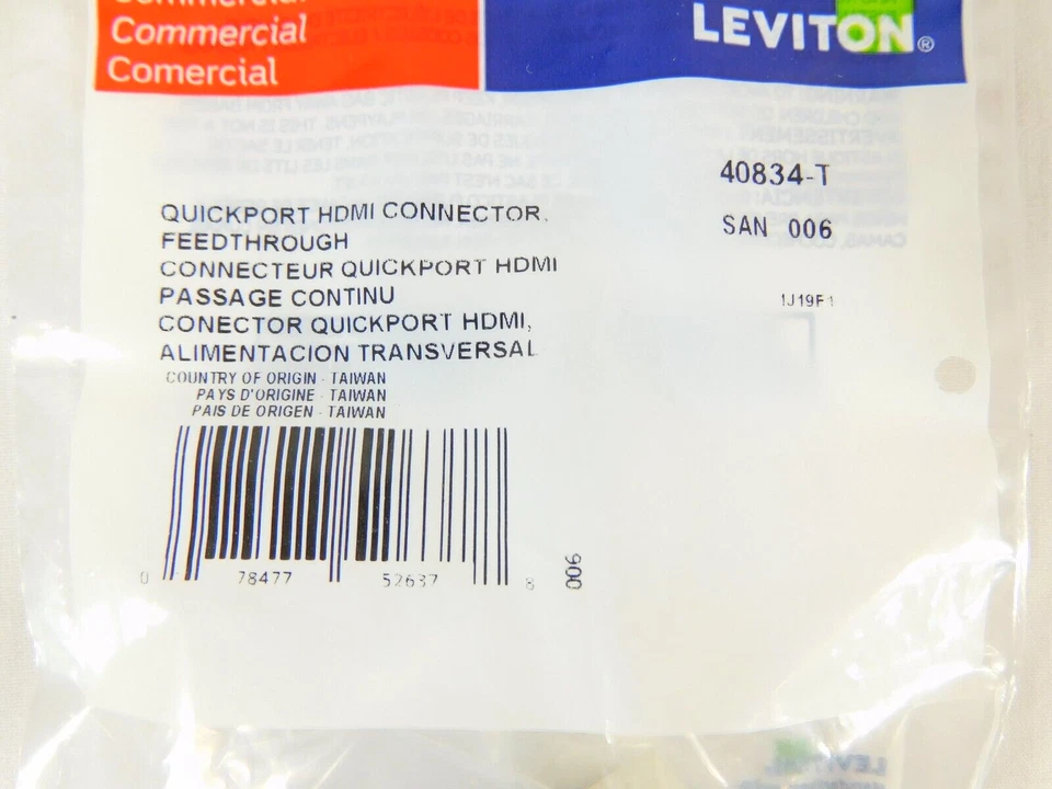 40834-T HDMI Feedthrough Leviton QUICKPORT Connector, Light Almond Housing - Image 2 of 4