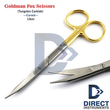 Surgical Goldman Fox Scissors Curved TC 13cm Tungsten Carbide Tissue Suture Cut