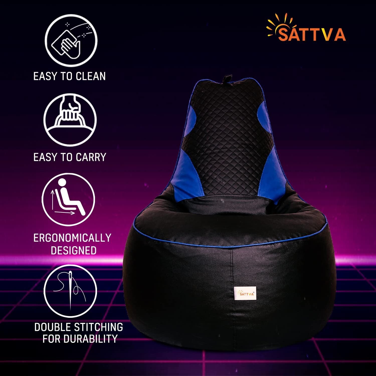 SATTVA 3.5Ft Faux Leather Gaming Bean Bag Chair for Adults Big Bean