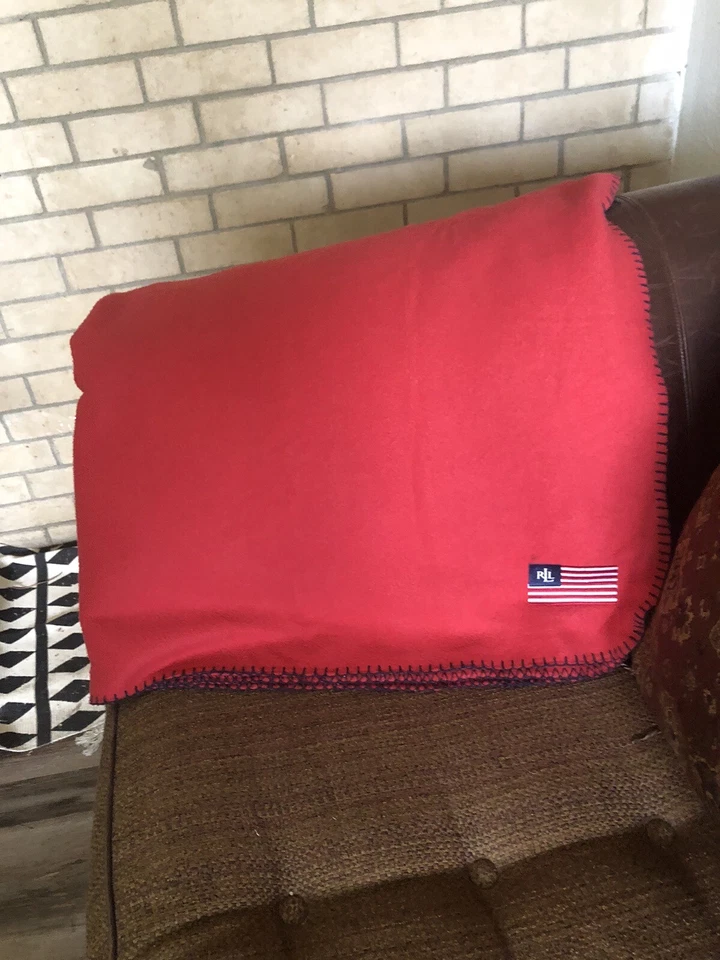 Ralph Lauren Throw Blanket Red 48x68" Fleece Plush American Flag NWOT  - Image 2 of 4
