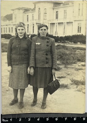 Two Pretty Cute Young Women Charming Attractive Ladies Nice Girls Old Photo