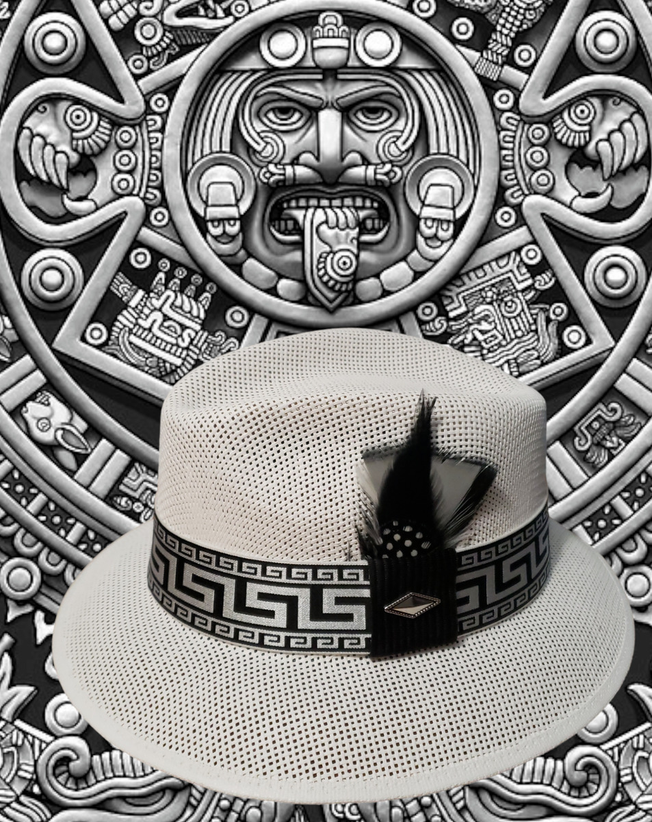 Men Custom Aztec Chicano Chicana Mexicano Viejo White Lowrider Hat Fedora