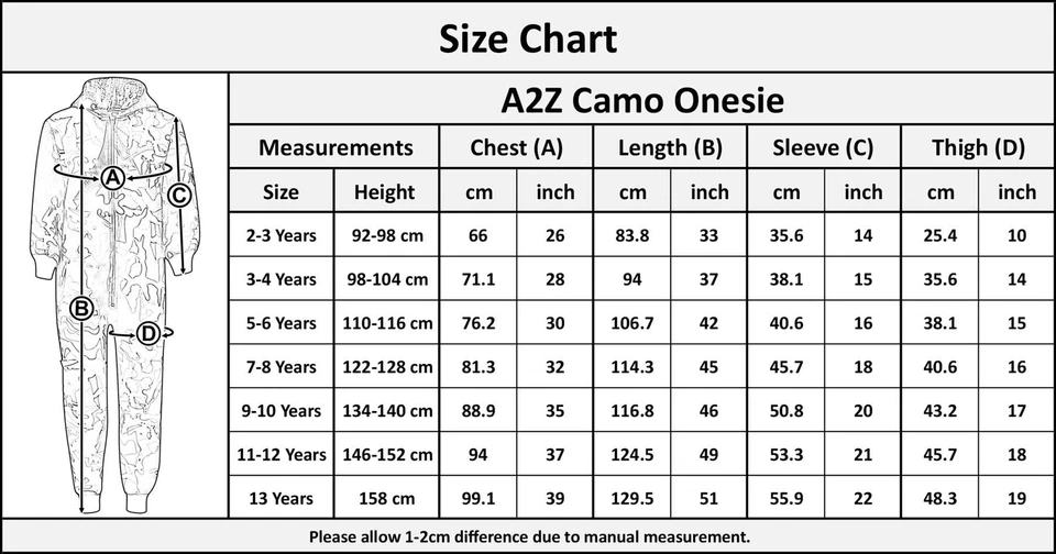 Kids Girls Boys A2Z Onesie One Piece Camouflage Print Jumsuit Playsuit 5-13 Year - image 2 of 2