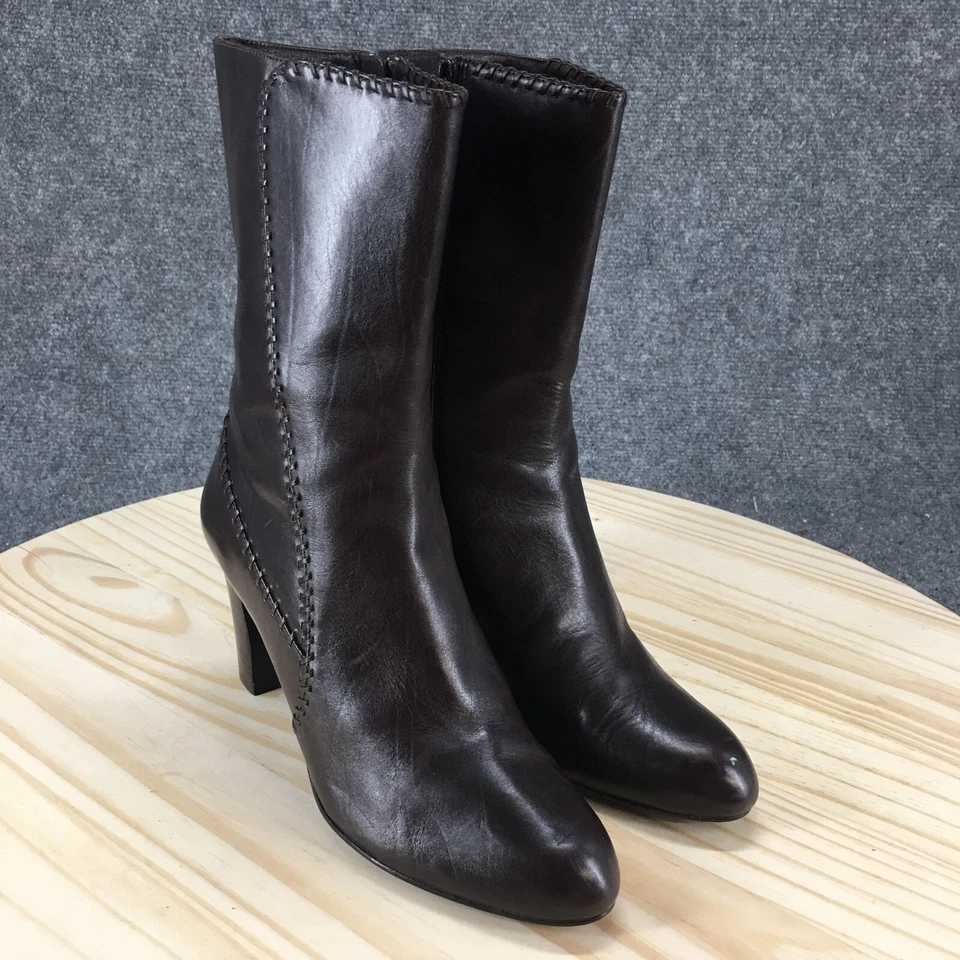 Botas Cole Haan para mujer 8 B Biker Marrón Punta de almendra Tobillo Top Tacones de bloque D22987 Foto 3 de 4