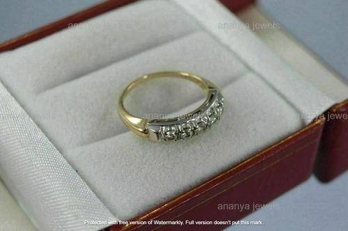 Vintage 14K Yellow White Gold Plated Silver 1.20 CT Moissanite Wedding Band Ring